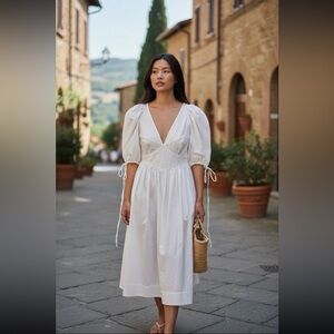 NWT For Love & Lemons White Corset Jocelyn Midi Peasant Dress Size Small